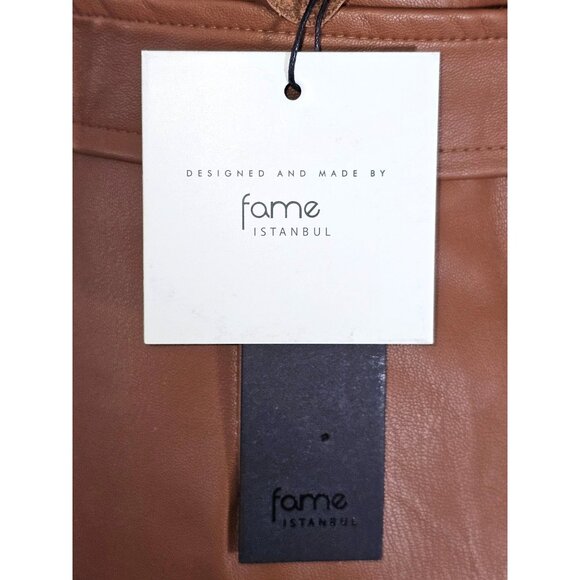 NWT Fame/Ekim 31 Women's Brown Faux Leather Ruffle Skirt with Belt Size M 1837 - Picture 8 of 11